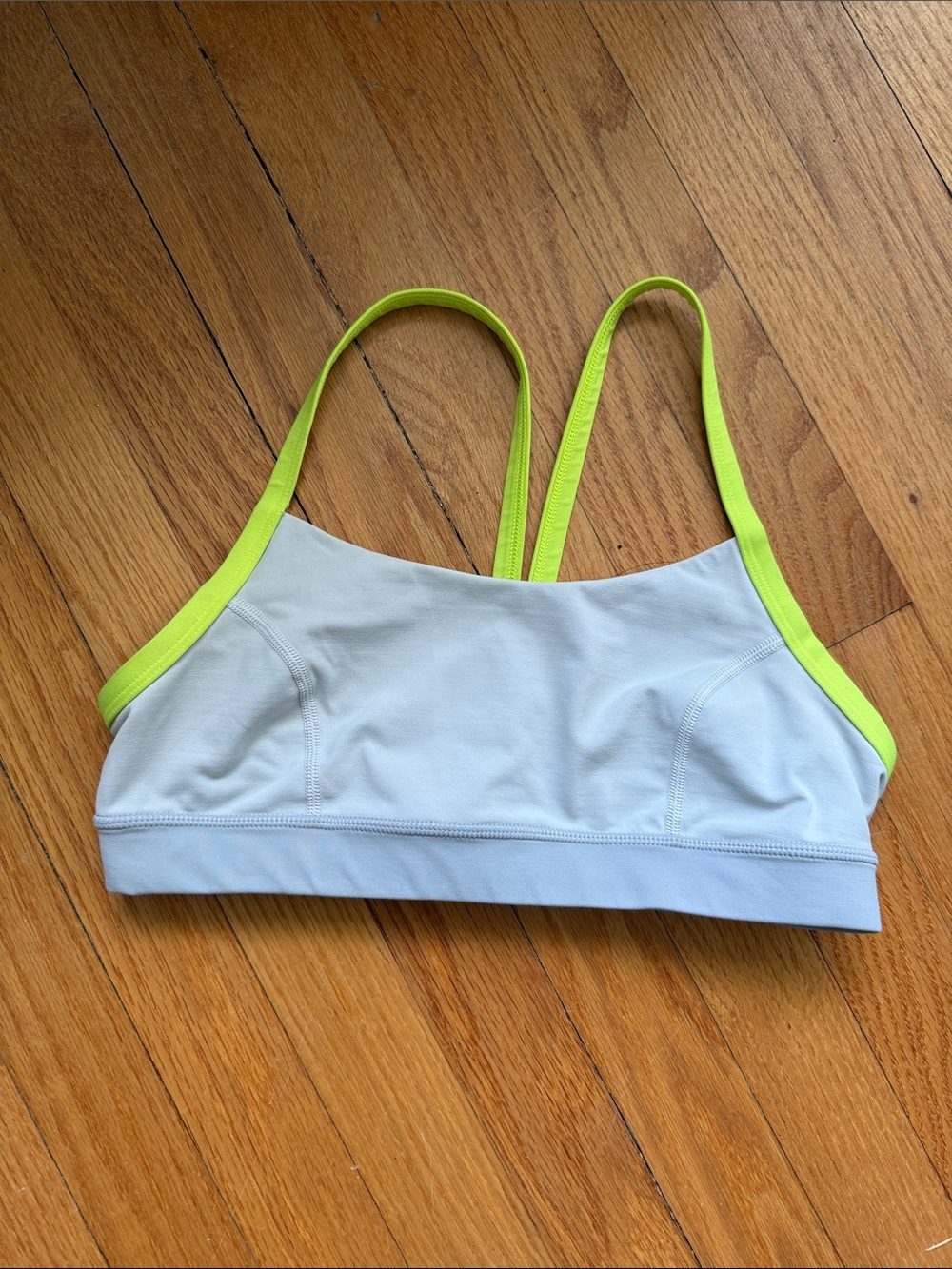 Lululemon Athletica Light Gray Sport Bra Top with Neon Yellow Straps